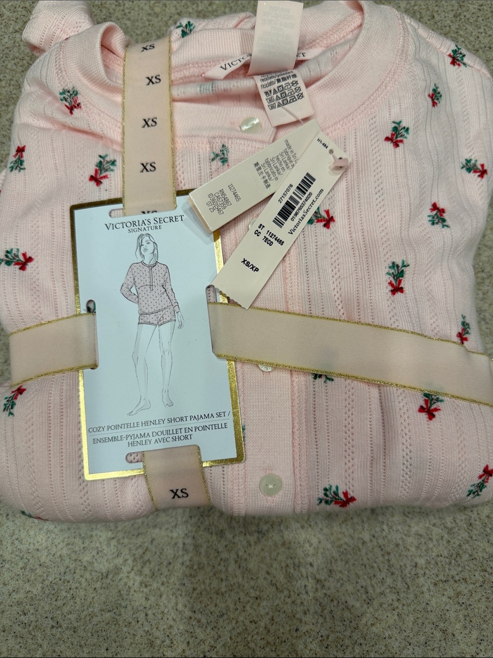 Victoria's Secret Signature Pink Cozy Pointelle Henley Short Pajama Set - XS